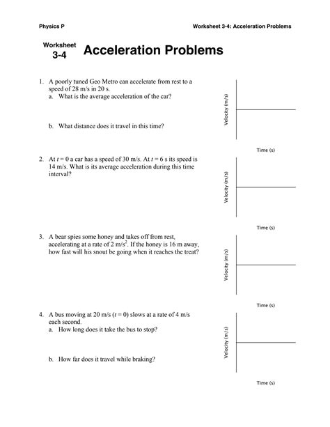 Solution Worksheet Acceleration Problems Studypool Worksheets