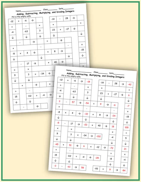 Adding Subtracting Multiplying And Dividing Integers Crossword