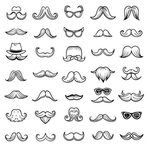 collection  handdrawn mustache illustrations   styles
