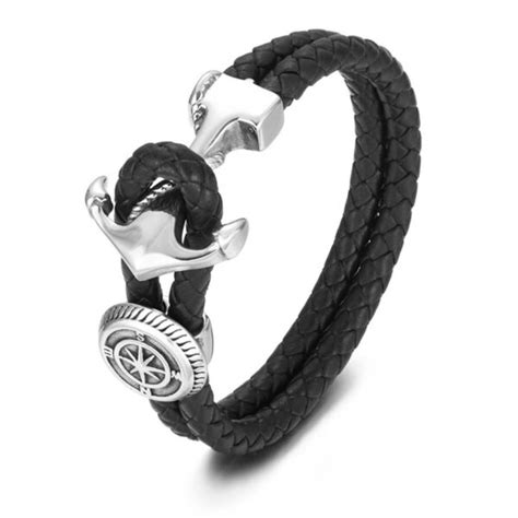 Pulsera Cuero Hombre Marinera Ancla Acero Inoxidable Arana S