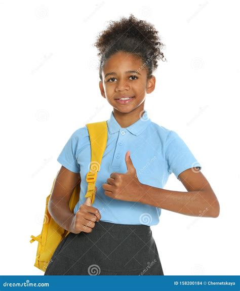 Happy African American Girl In School On White Background Stock Image