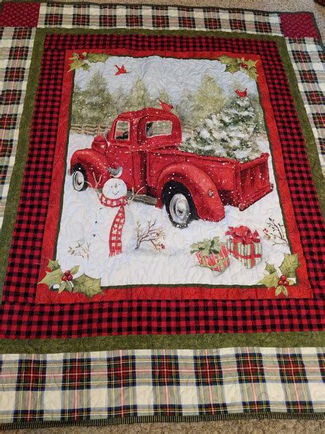 Red Truck Christmas Quilt Buffalo Check Backing Free Shipping Christmas Quilt Patterns