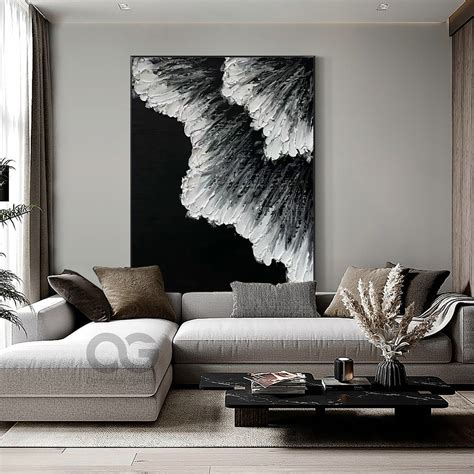 Black and White Ocean Art Black Beach Abstract Painting White - Etsy