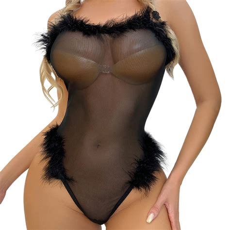 Yotmkgdo Valentines Day Lingerie Women Lingerie Feather Mesh Bodysuit