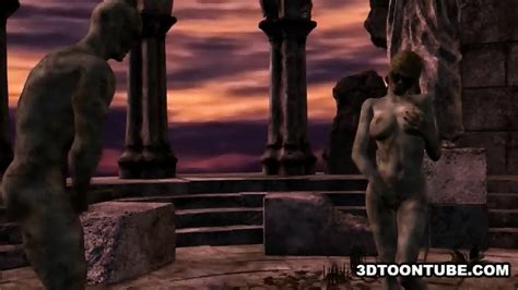 D Cartoon Zombie Babe Getting Double Teamed Outdoors