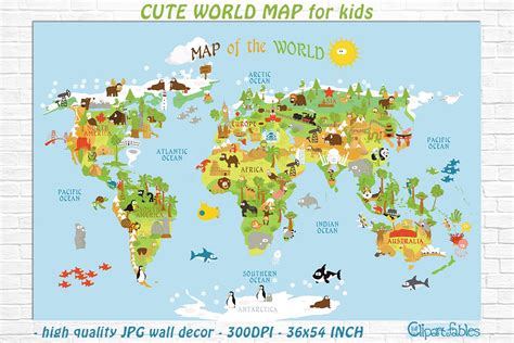 Cute Printable WORLD MAP for kids - gender neutral room art (271662 ...