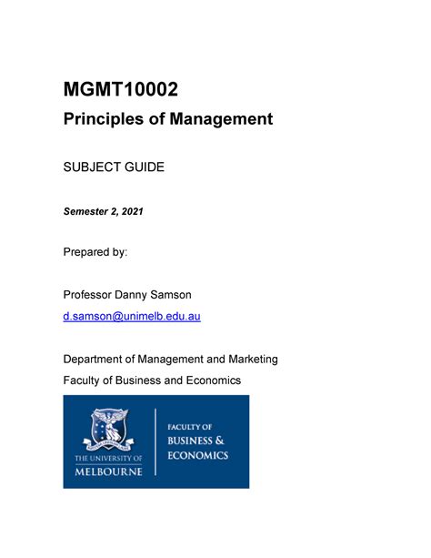 Subject Guide Principles Of Marketing Mgmt Principles Of