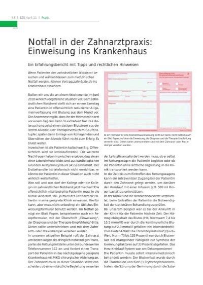 Notfall In Der Zahnarztpraxis Einweisung Ins Krankenhaus