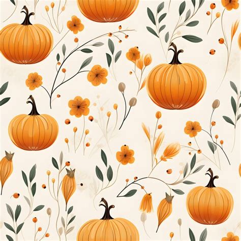 Premium Ai Image Seamless Pattern Of Pumpkins And Flowers Vector