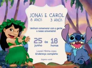 Convite aniversário Lilo e Stitch Edite grátis nosso editor online