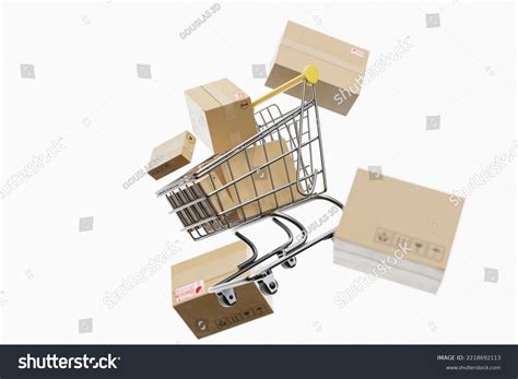 Flying Shopping Cart Flying Parcel Boxes Stock Illustration 2218692113