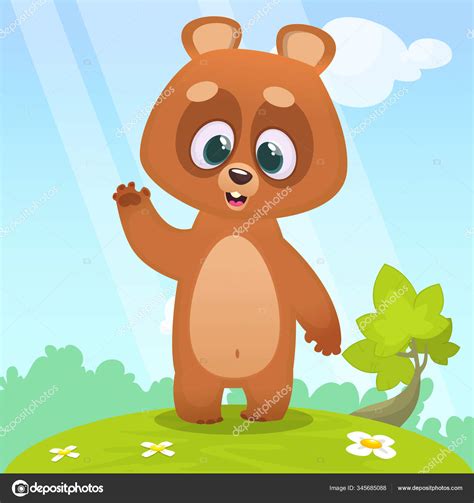 Cute Cartoon Teddy Bear On A Meadow With Flowers Stock Illustration By