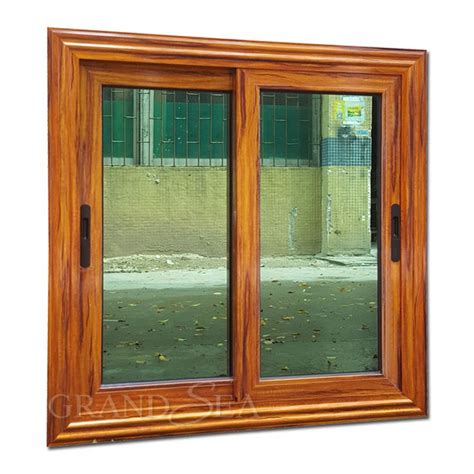 Heat Transfer Wooden Grain Color Aluminum Sliding Window with Low E Glass