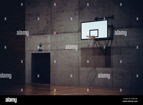 Basketball Hoop In A Modern School Gym Stock Photo Alamy