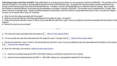 Solved Calculating Project Cash Flows And NPV Raymobile Chegg