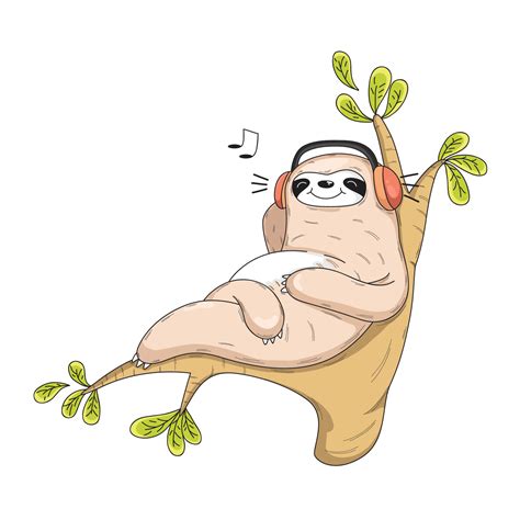 Sloth Relax With Music Cartoon Animal Vector Icon Illustration