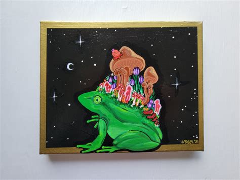 Freen Frog and Mushroom Painting — Kt Vogel Art