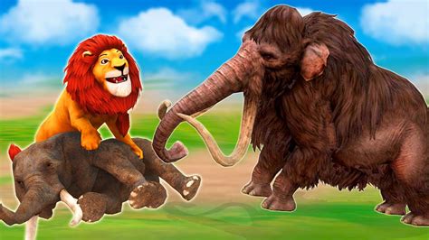 Woolly Mammoth Vs Giant Lion Epic Battle Cartoon Elephant