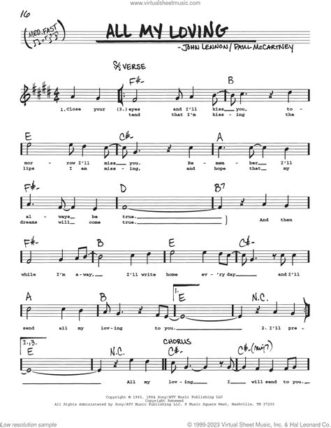 All My Loving Sheet Music Real Book With Lyrics PDF