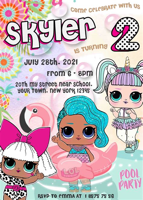 Lol Surprise Dolls Pool Party Invitation Gorgeous Invite