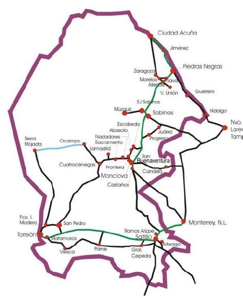 Mapa carretero de Coahuila, México