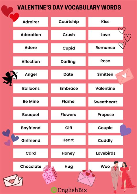 St Valentine S Day Vocabulary Words List A To Z Englishbix