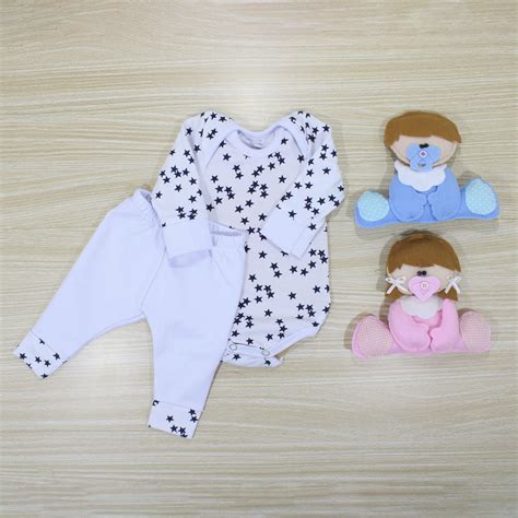 Conjunto Body Beb Prematuro Branco Estrelas Elo