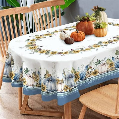 Oval Fall Thanksgiving Tablecloth Autumn Pumpkin Truck Table Cloth Maple Leaf Harvest