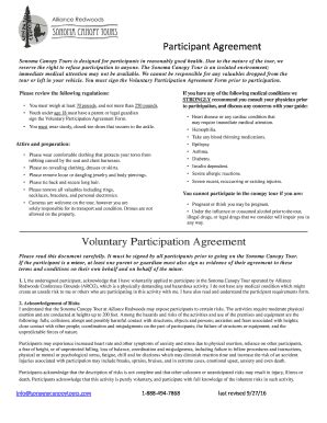 Fillable Online Participant Agreement Voluntary Participation Agreement