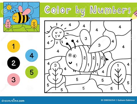 Color By Number Game For Kids. Coloring Page With A Cute Bee. Printable ...