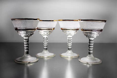 Frosted Cocktail Glasses Federal Glass Gold Trimmed Wine Glasses