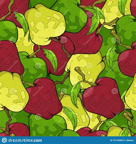 Seamless Pattern From Apples Vector Illustration Of Apples Seamless Pattern Hand Drawn Apple