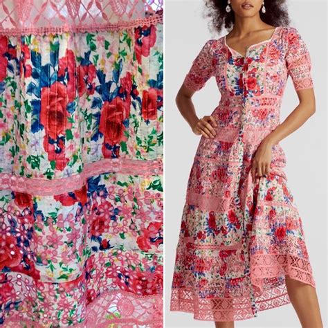 Nwt Loveshackfancy Pink Red Floral Crochet Carmie Victorian Midi