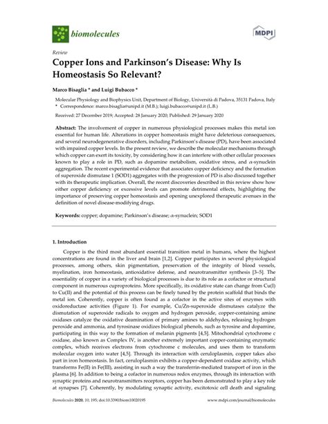 Pdf Copper Ions And Parkinsons Disease Why Is Homeostasis So Relevant