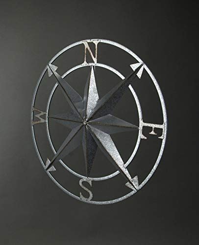 Zeckos Galvanized Zinc Finish Compass Rose Wall Hanging 20 5 Inch Diameter Beachfront Decor