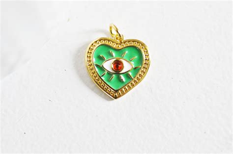 Pendentif M Daille Coeur Oeil Mail Vert Laiton Dor K Et Cristal Zi