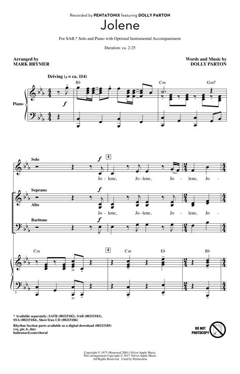 Pentatonix Jolene Feat Dolly Parton Arr Mark Brymer Sheet Music