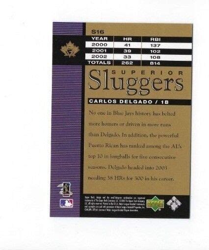 Upper Deck Superior Sluggers Carlos Delgado S Insert Card Nrmt