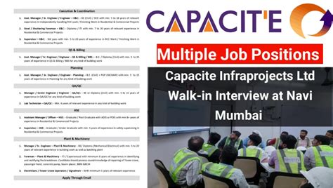 Capacite Infraprojects Ltd Walk In Interview At Navi Mumbai Exciting