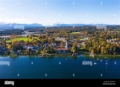 Seeshaupt At Lake Starnberg Behind Osterseen Aerial View