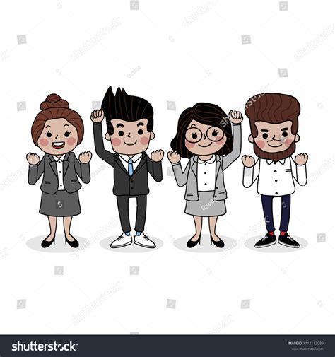 Cute Teamwork Cartoon Business People Character Stock Vector (Royalty ...