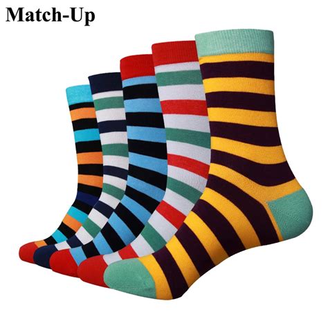 Match Up Men Fashion Stripes Series Cotton Socks Argyle Casual Crew Socks 5 Pairslot Us 75