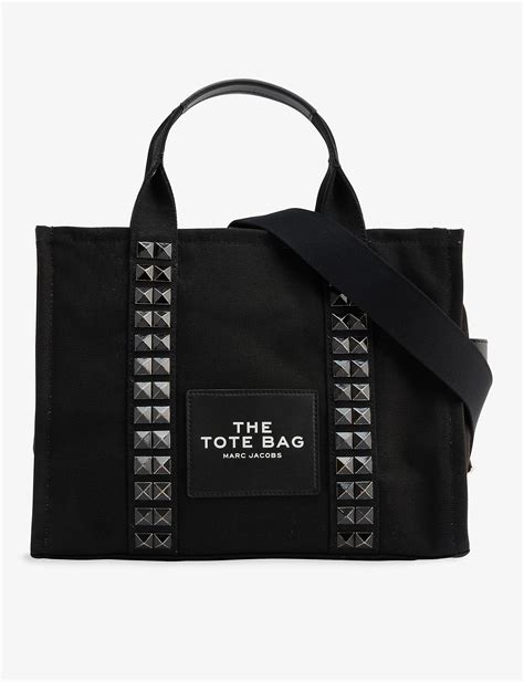 Marc Jacobs The Medium Tote Studded Cotton-canvas Tote Bag in Black | Lyst