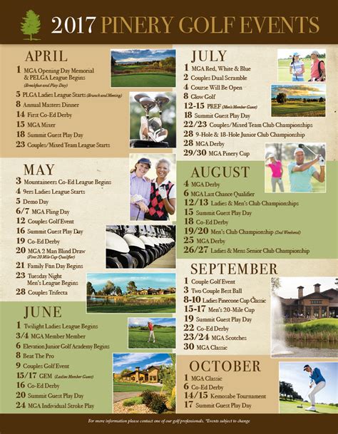 Annual Golf Events Calendar | The Pinery Country Club