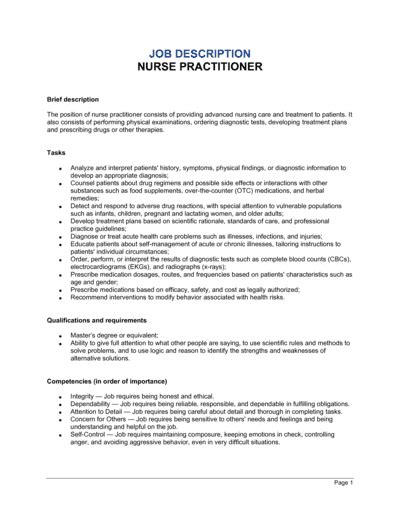 Nurse Practitioner Job Description Template 2024 [Download .docx ...