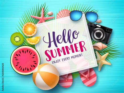 Hello Summer Vector Banner Template Hello Summer Text In White Space