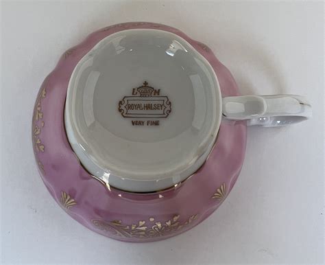 Royal Halsey Teacup Saucer Set Pearlescent Pink Roses Etsy