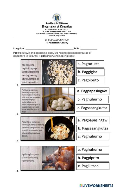 Worksheet Paraan Ng Pagluluto Online Exercise For Live Worksheets