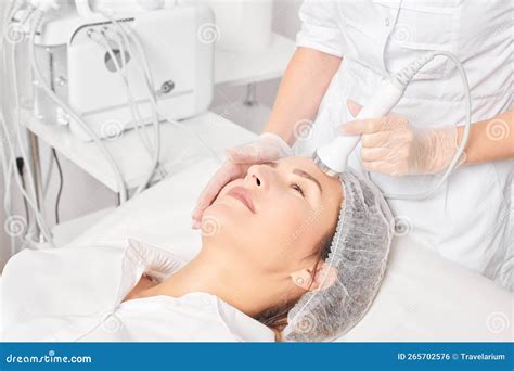 Beautician Makes Ultrasound Skin Tightening For Rejuvenation Woman Face