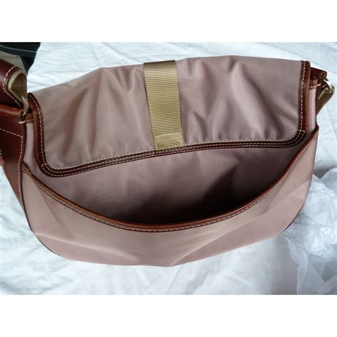 Lancel Sacs à main Cuir Toile Marron Rose ref 76567 Joli Closet